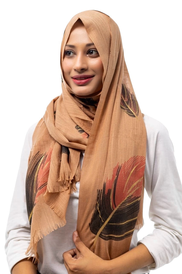 Gold Feather Hijabs - Almond