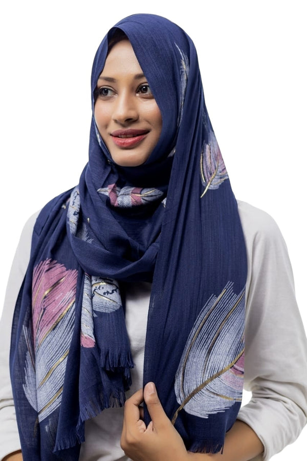 Gold Feather Hijabs - Navy Blue