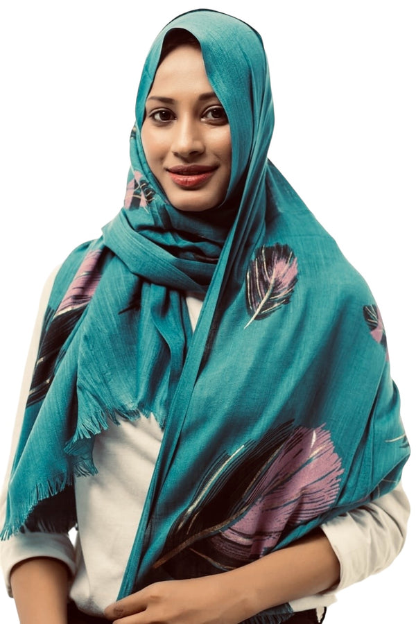 Gold Feather Hijabs - Peacock