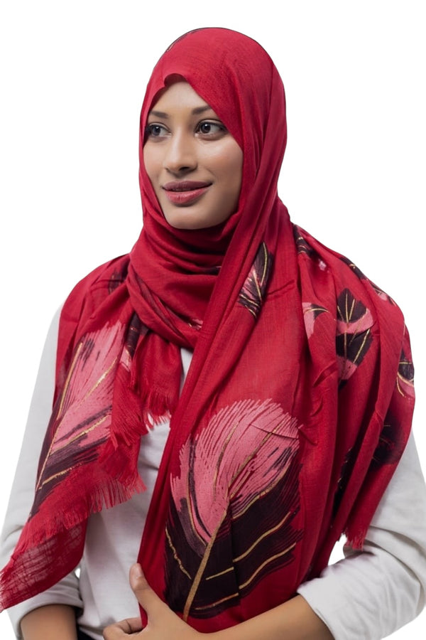 Gold Feather Hijabs - Burgundy