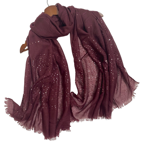 Sequins Border Hijabs - Plum