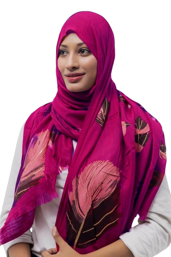 Gold Feather Hijabs - Fuchsia