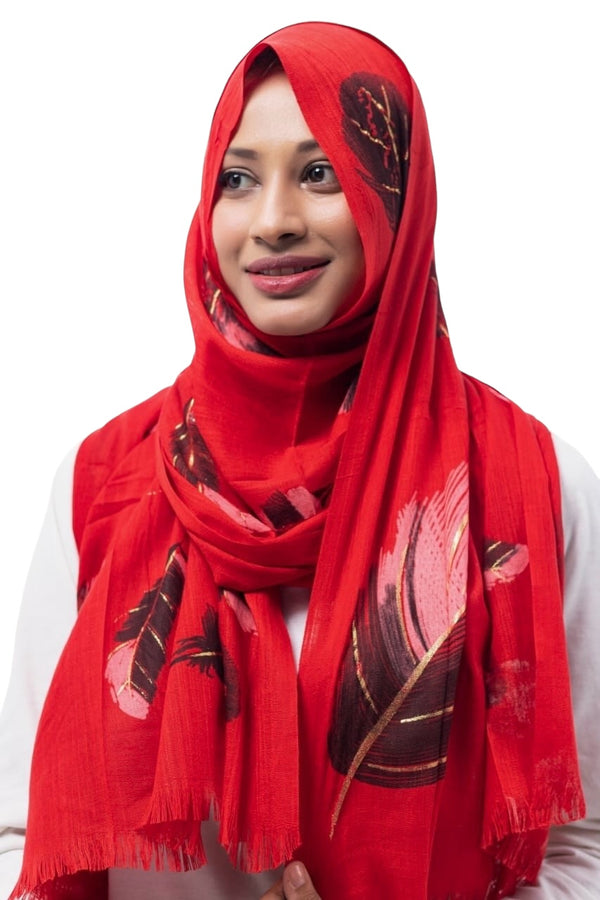 Gold Feather Hijabs - Red