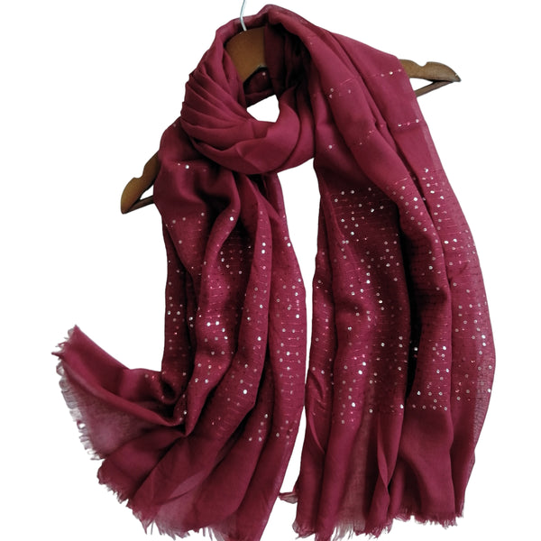 Sequins Border Hijabs - Wine