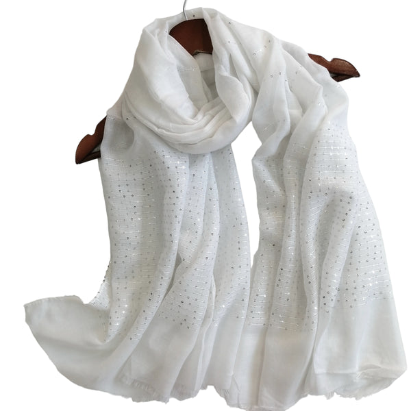 Sequins Border Hijabs - White