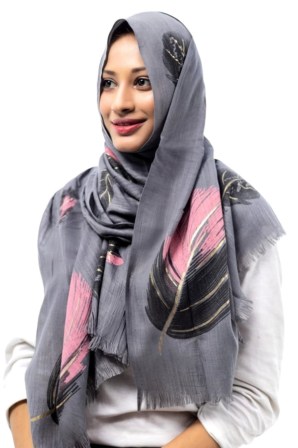 Gold Feather Hijabs - Charcoal