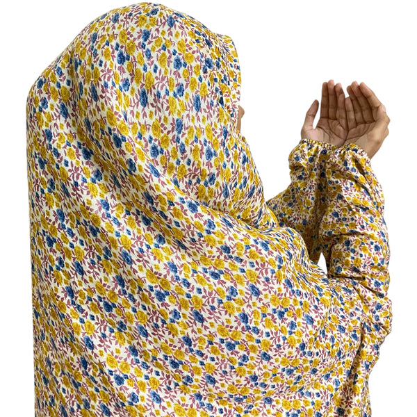 Namaz Gown Full Length with Sleeves - Mustard & Blue