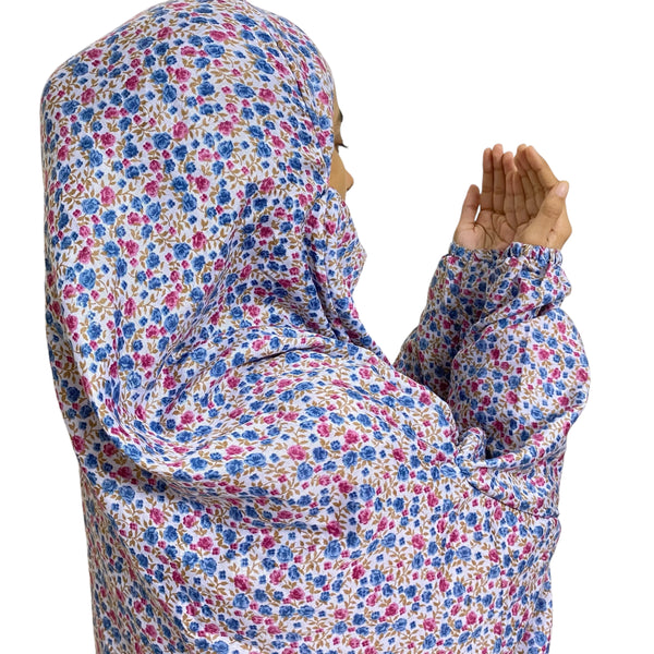 Namaz Gown Full Length with Sleeves - Pink & Blue