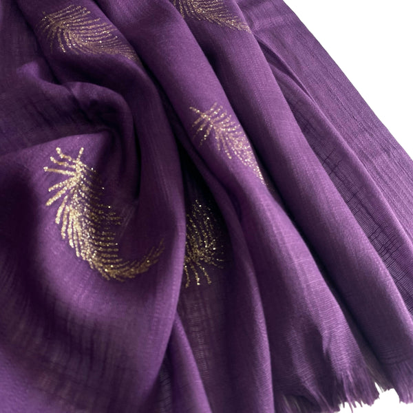 Glittery Fern Hijabs - Royal Purple