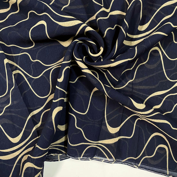 Chiffon Printed Hijab - Navy Blue